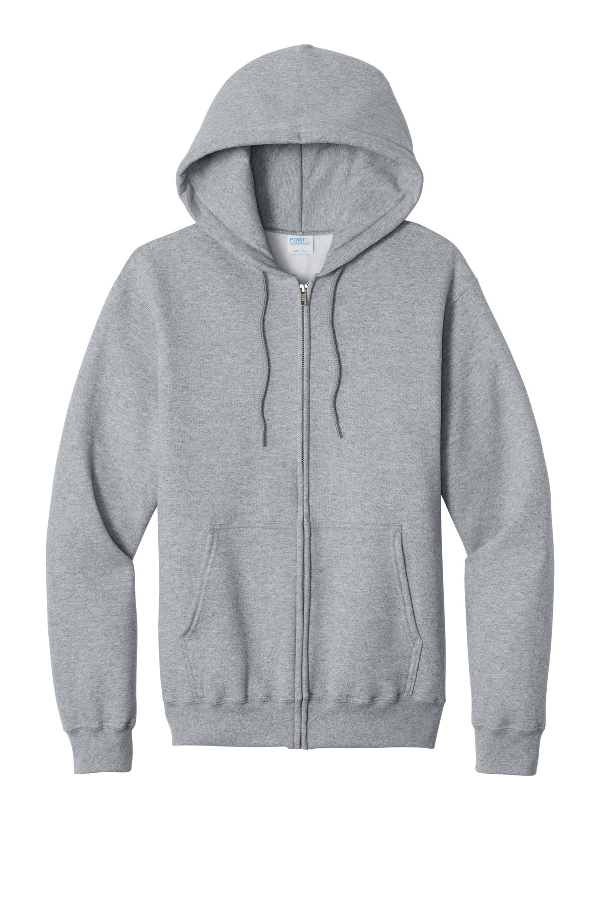 Port & Company Core Fleece Full-Zip Hooded Sweatshirt – Athletic Heather – flat front