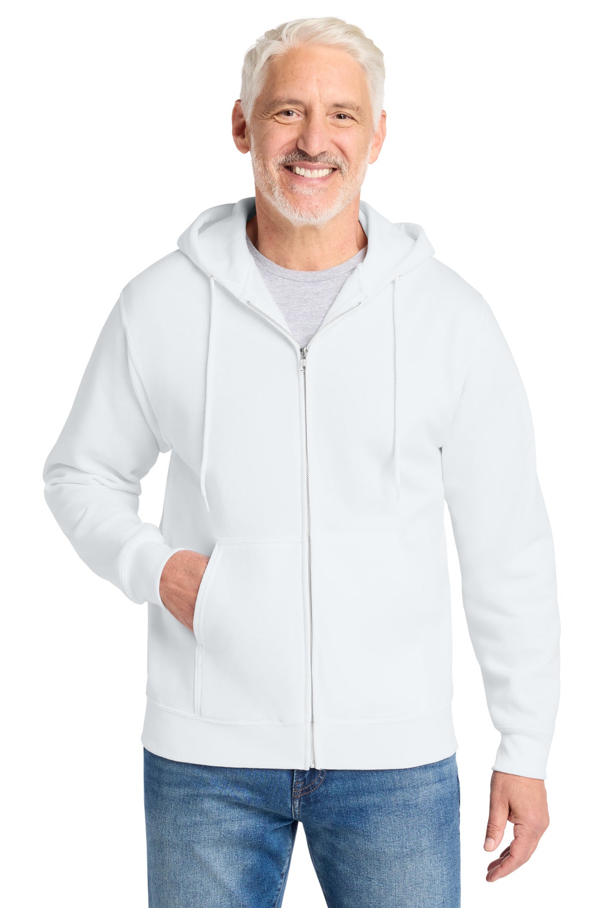 Port & Company Core Fleece Full-Zip Hooded Sweatshirt – White