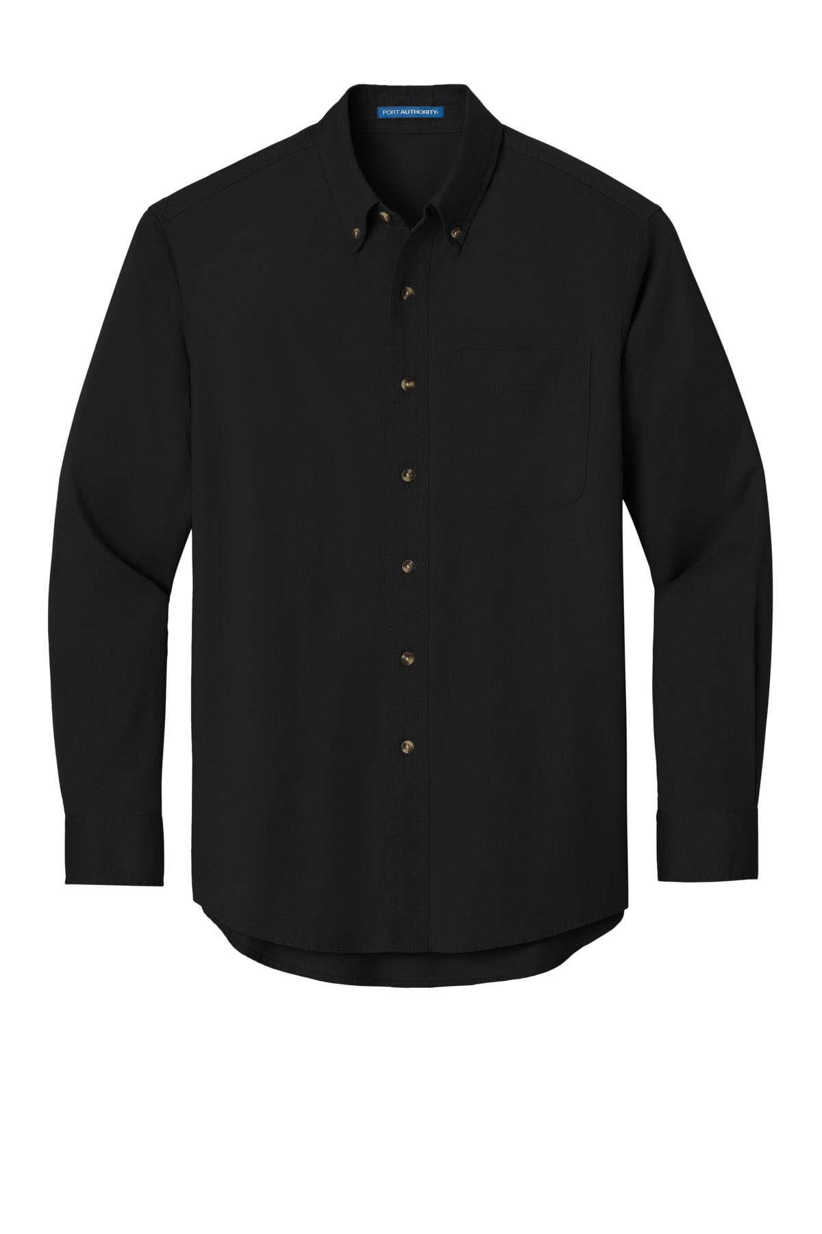 Port Authority Long Sleeve Twill Shirt – Black – flat front
