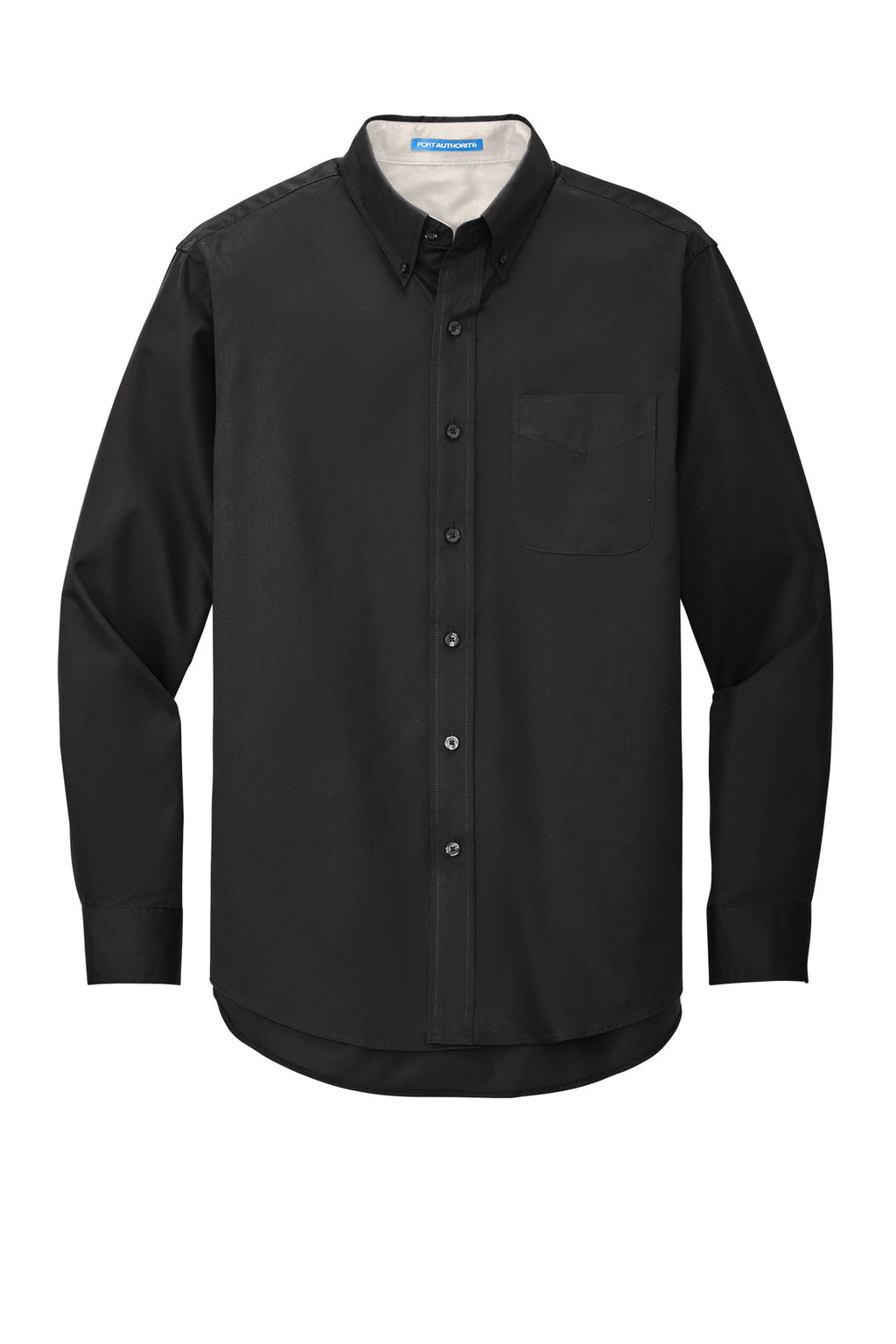 Port Authority Long Sleeve Easy Care Shirt – Black/Light Stone – flat front