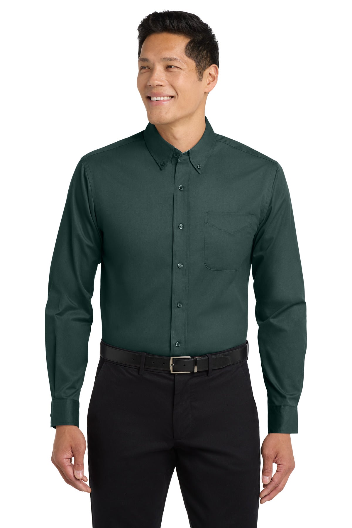 Port Authority Long Sleeve Easy Care Shirt – Dark Green/Navy