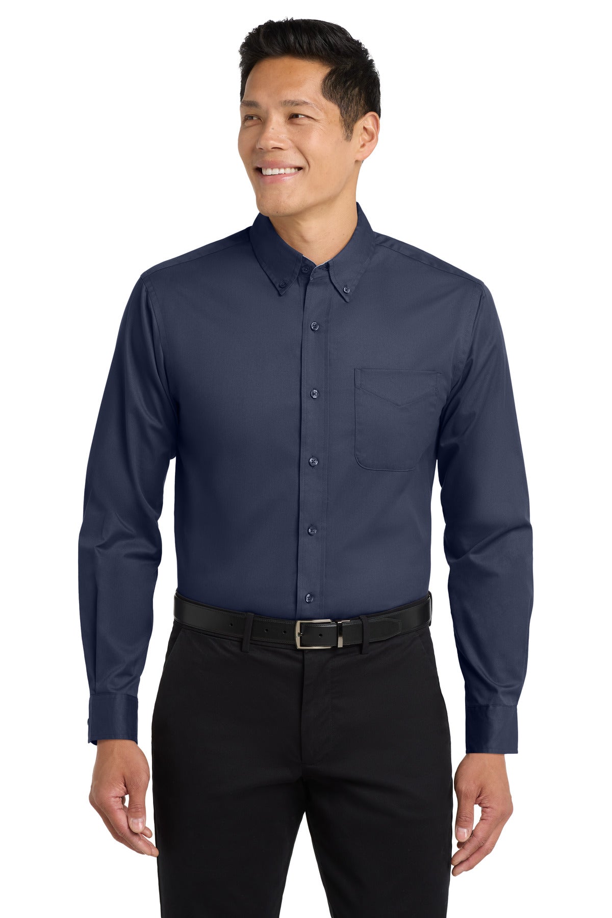 Port Authority Long Sleeve Easy Care Shirt – Navy/Light Stone