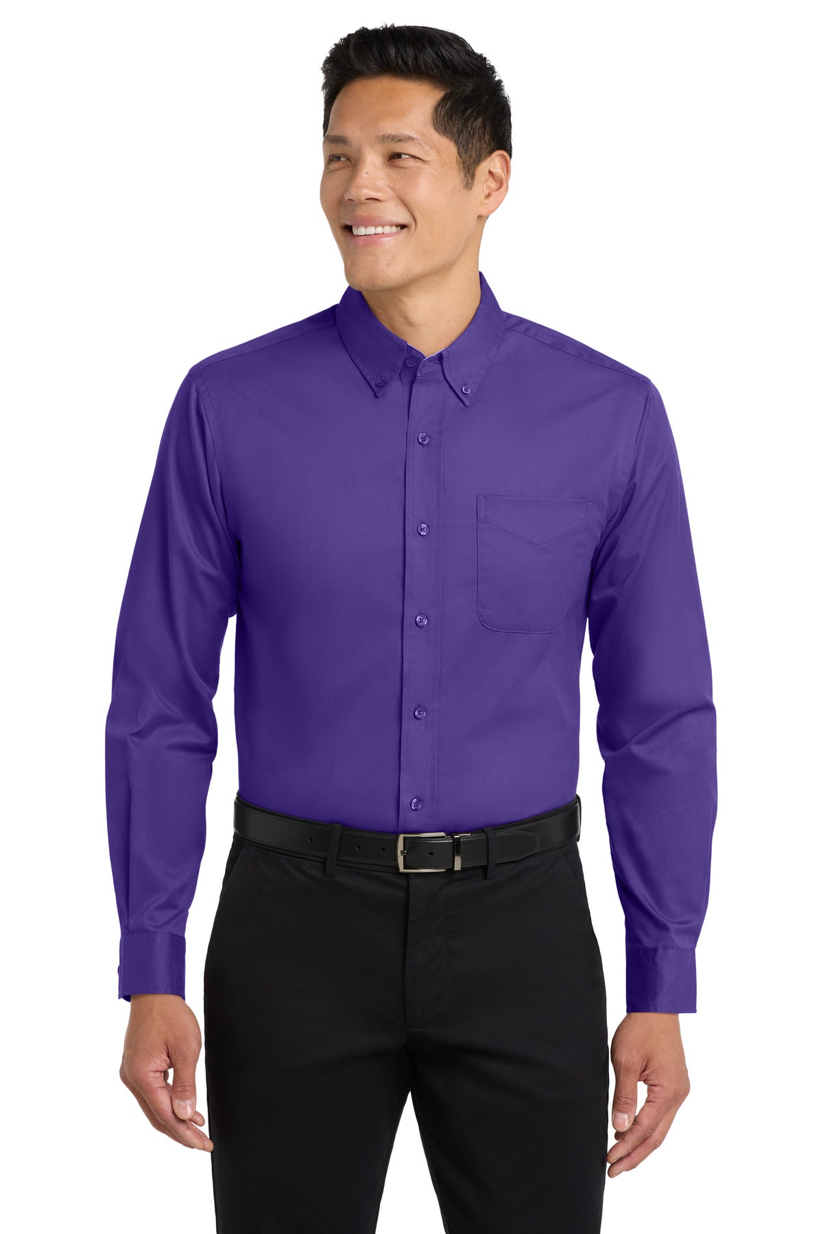 Port Authority Long Sleeve Easy Care Shirt – Purple/Light Stone