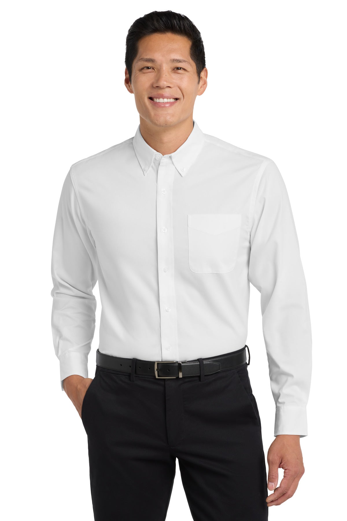 Port Authority Long Sleeve Easy Care Shirt – White/Light Stone