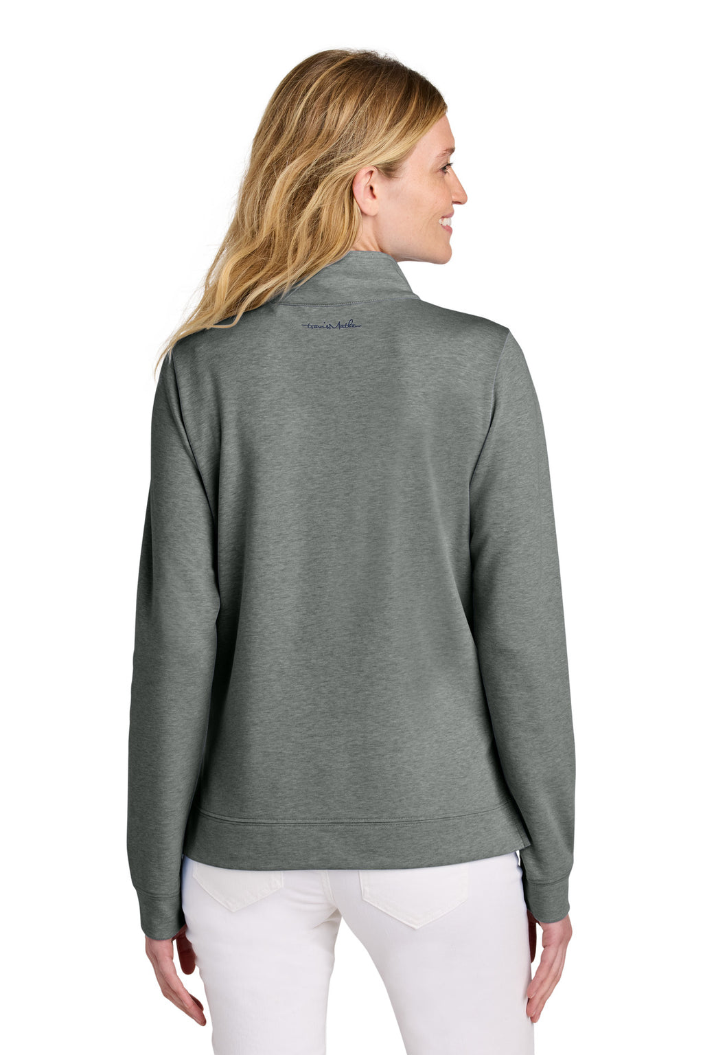 TravisMathew Women's Coveside 1/2-Zip – Dark Grey Heather – back