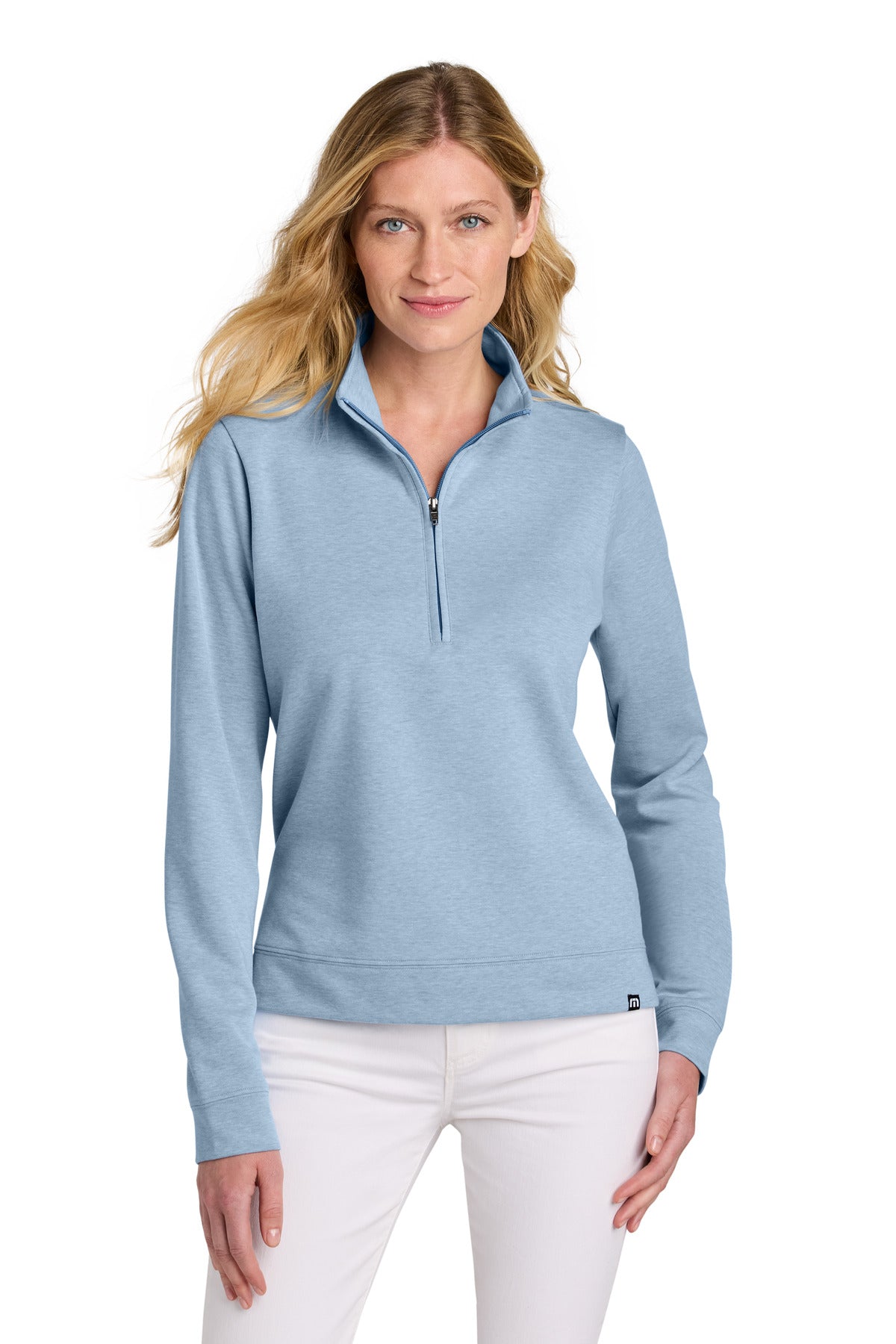 TravisMathew Women's Coveside 1/2-Zip – Light Blue Heather