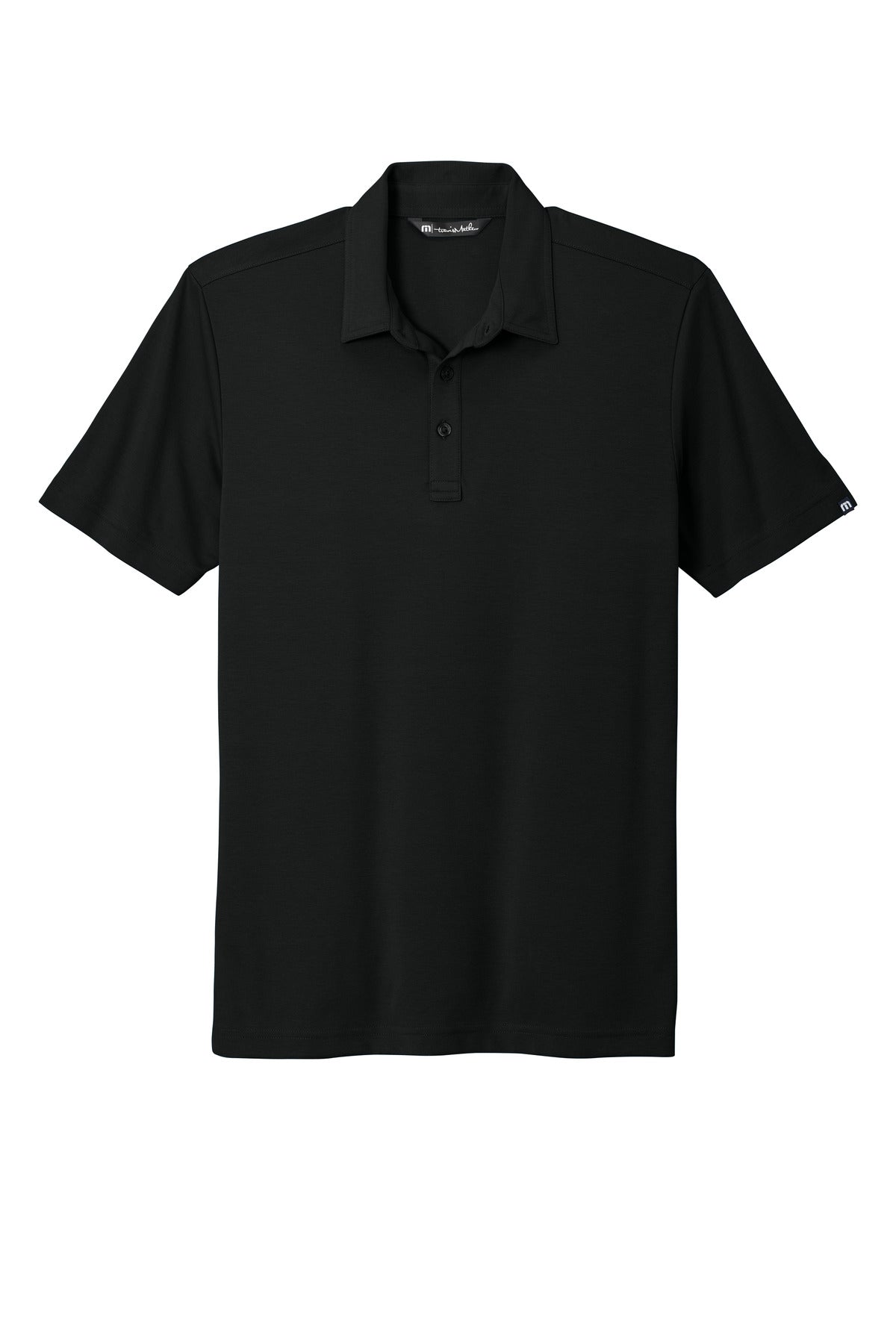 TravisMathew Oceanside Solid Polo – Black – flat front