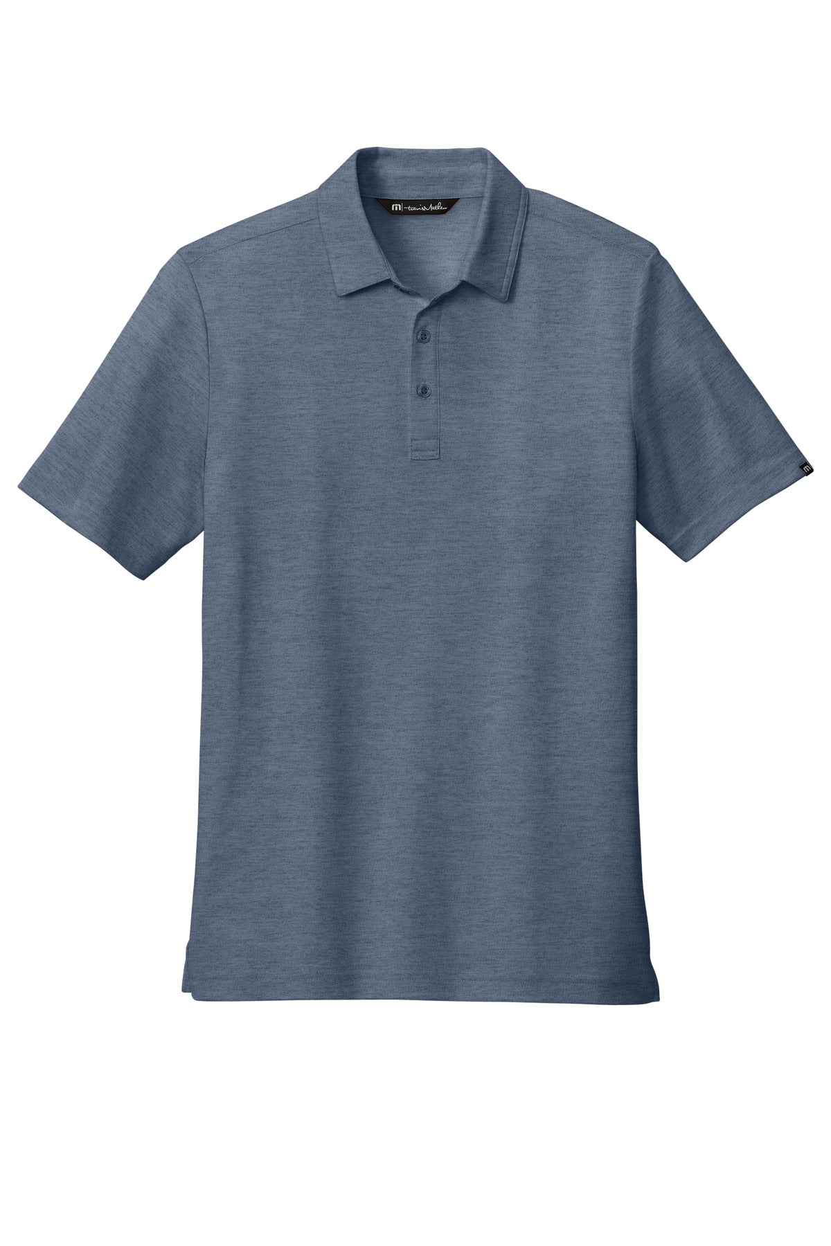 TravisMathew Oceanside Heather Polo – Blue Nights Heather – flat front
