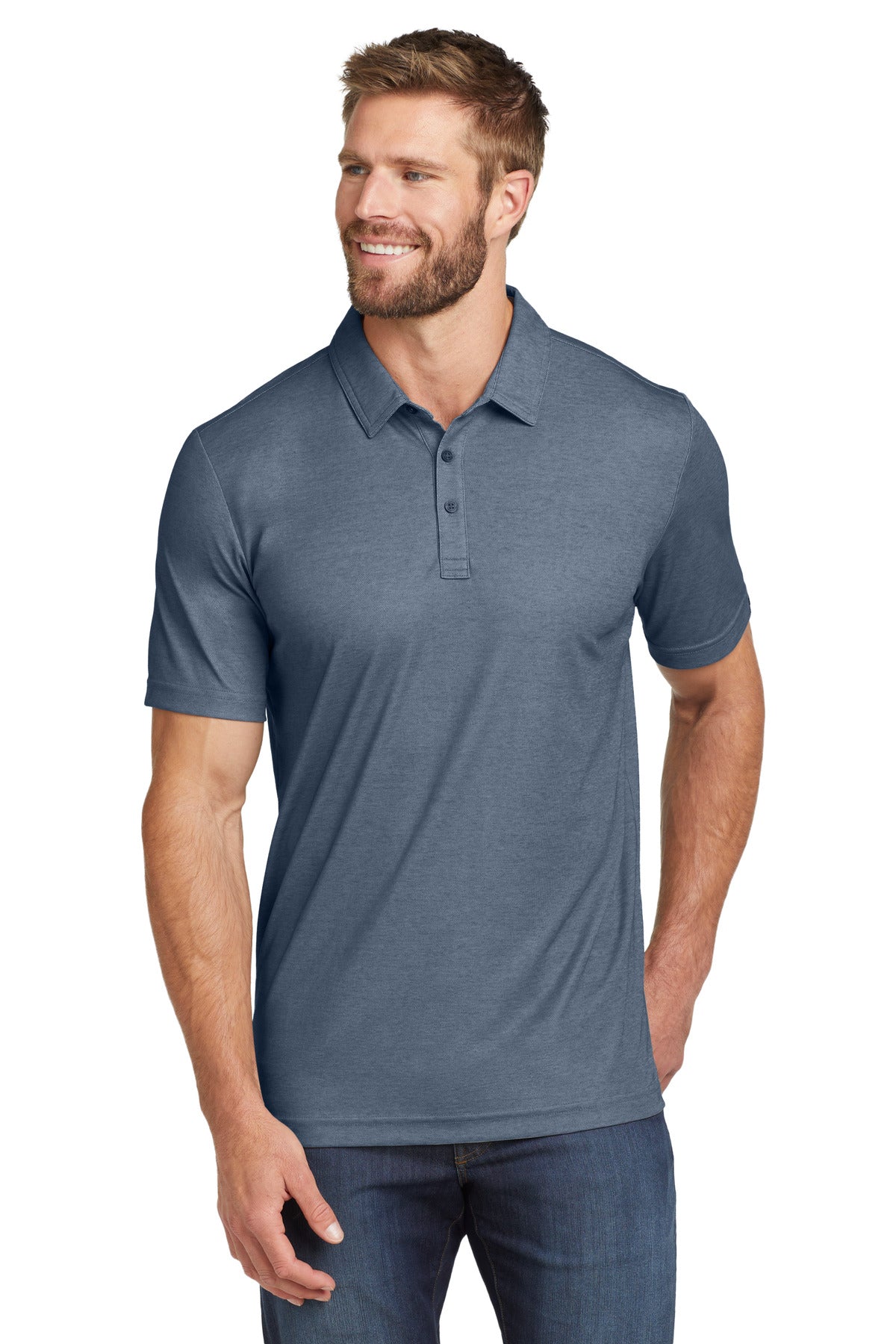 TravisMathew Oceanside Heather Polo – Blue Nights Heather – front