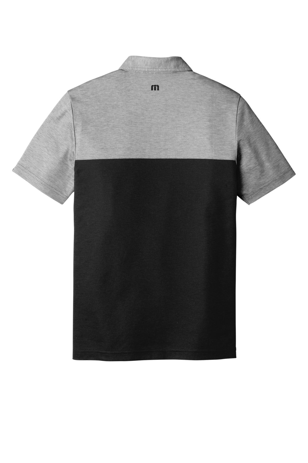 TravisMathew Oceanside Blocked Polo – Black Heather/Black – flat back