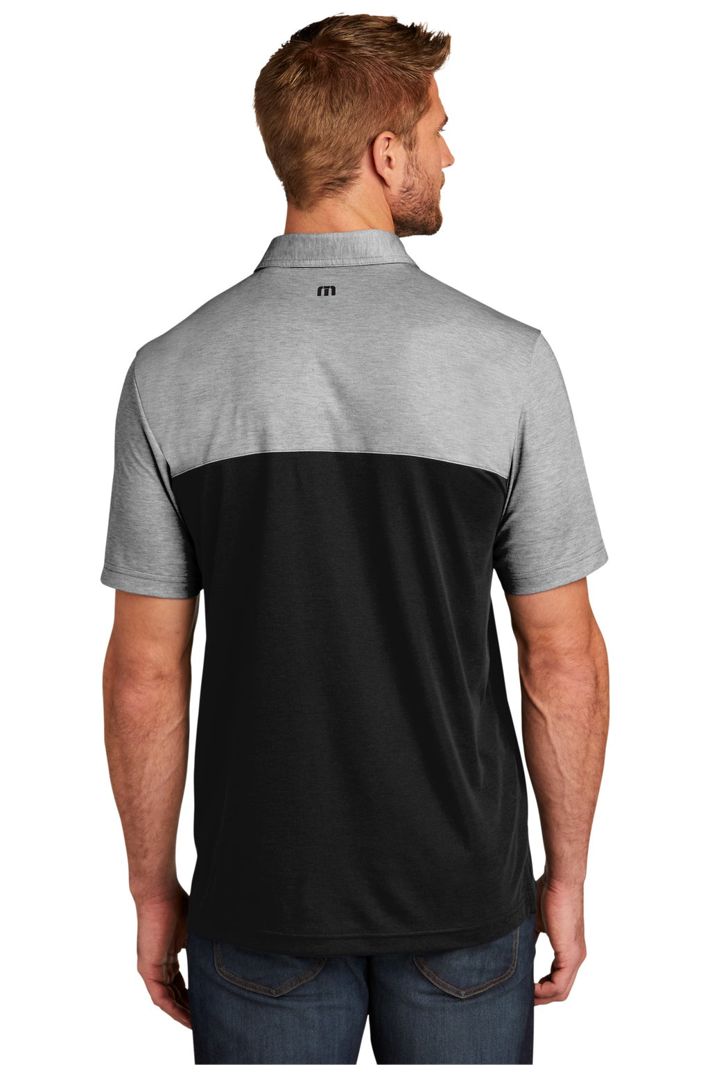 TravisMathew Oceanside Blocked Polo – Black Heather/Black – back