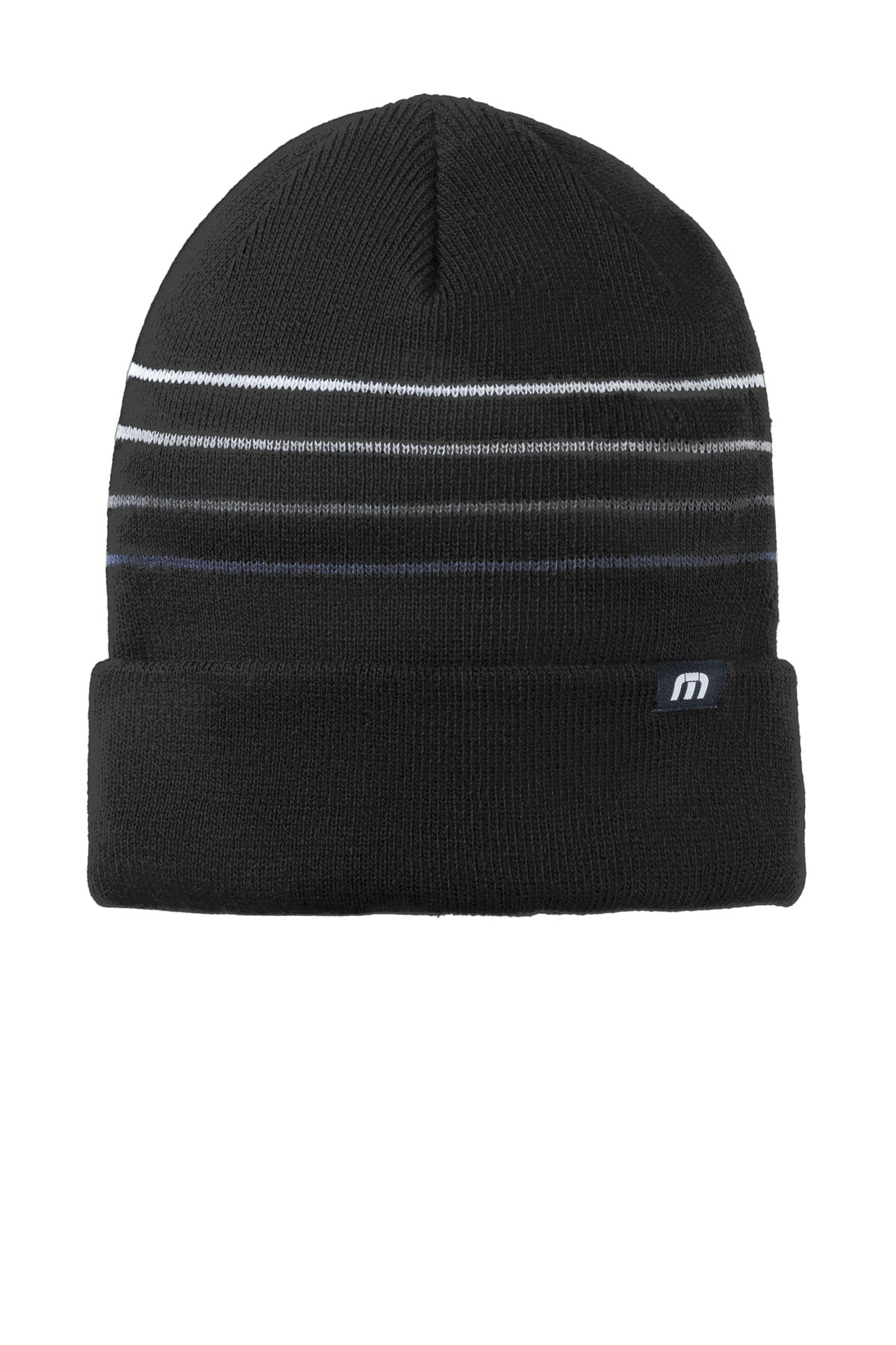 TravisMathew Striped Cuffed Beanie – Black – front