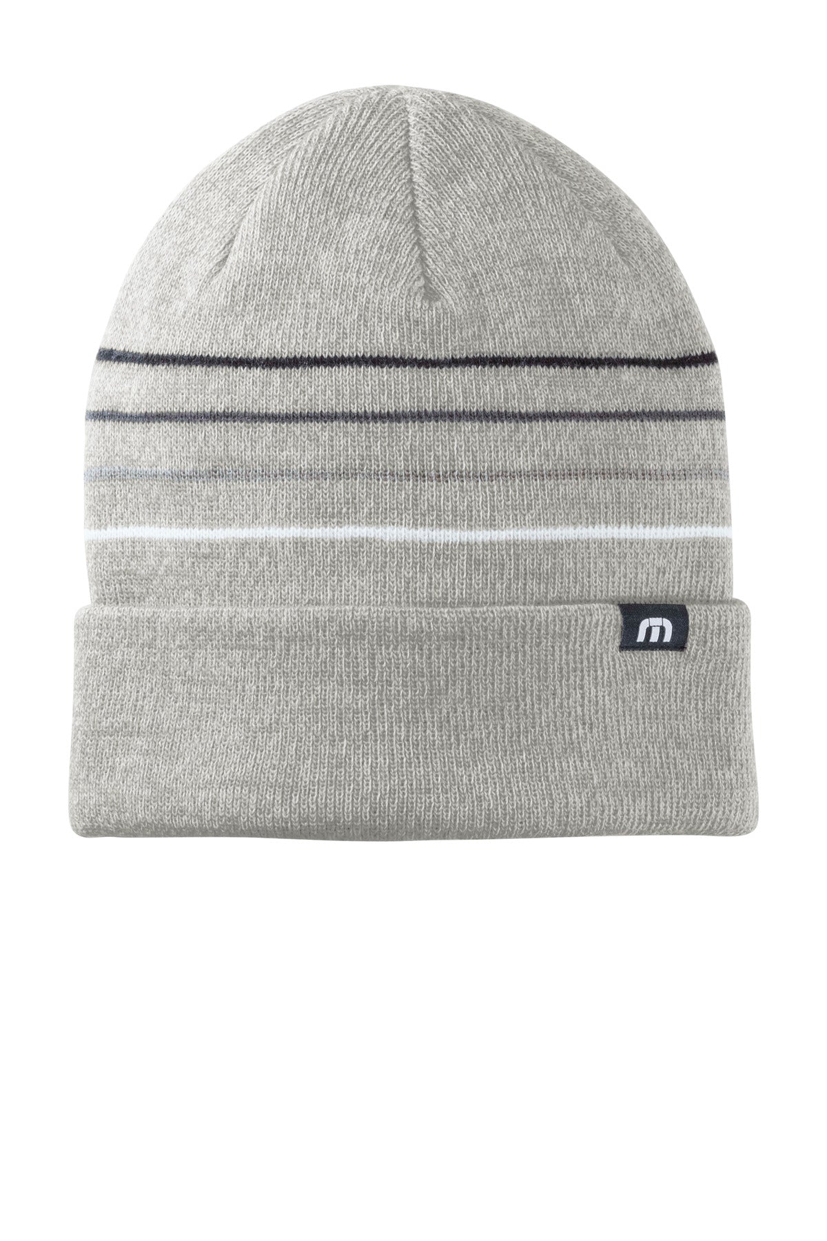 TravisMathew Striped Cuffed Beanie – Light Grey Heather