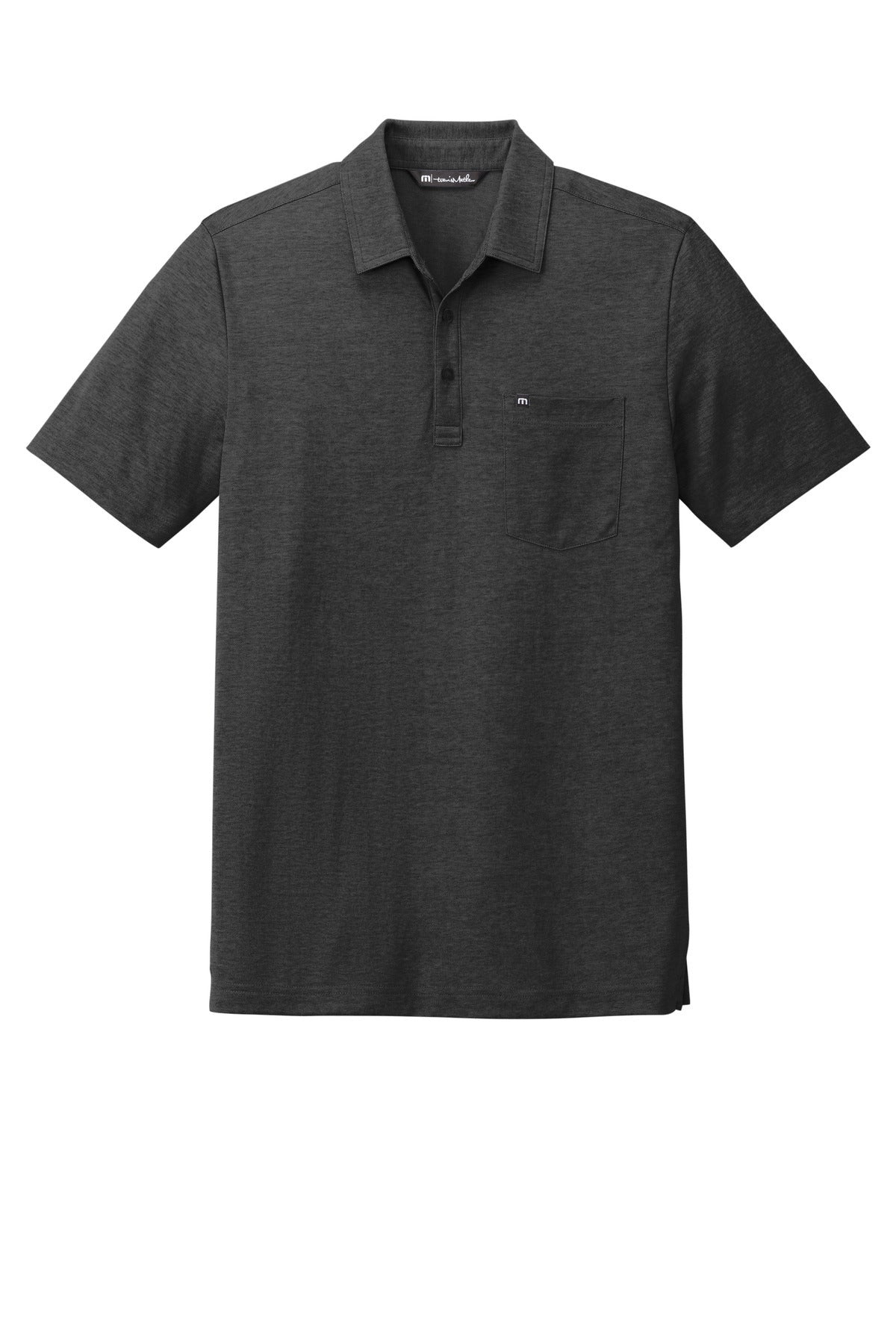TravisMathew Oceanside Heather Pocket Polo – Black Heather – flat front