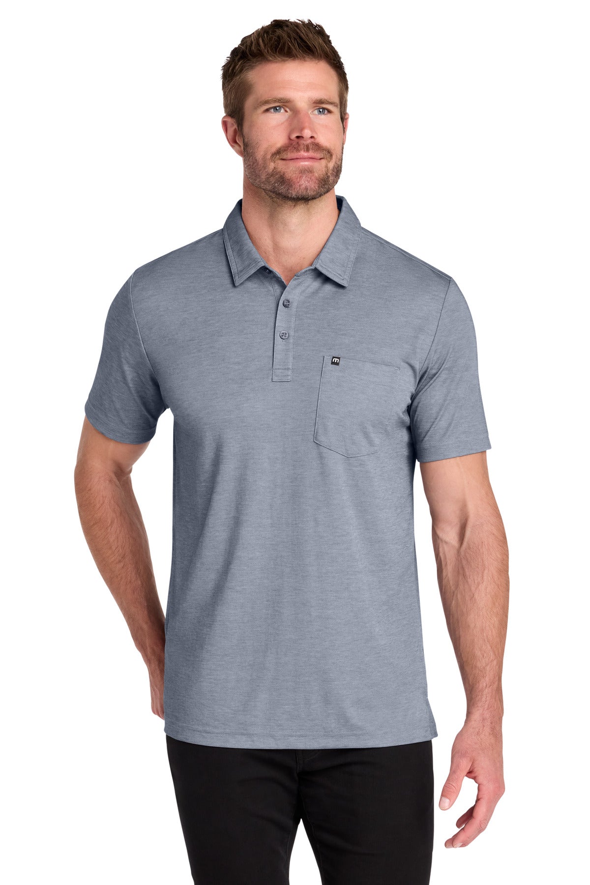 TravisMathew Oceanside Heather Pocket Polo – Blue Nights Heather