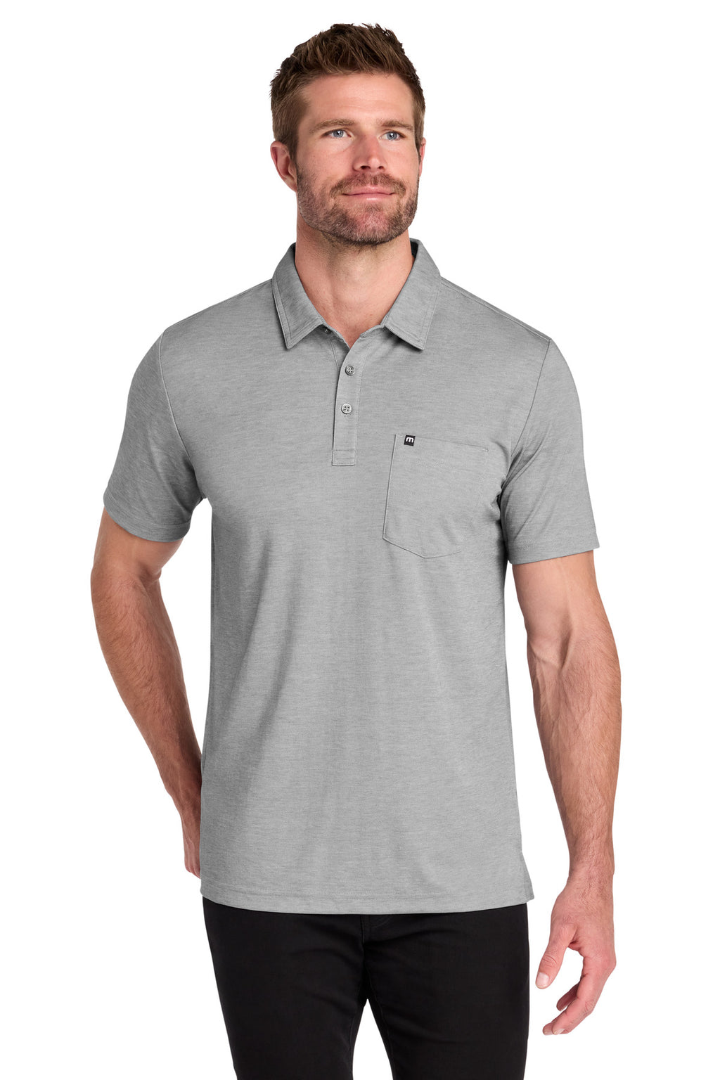 TravisMathew Oceanside Heather Pocket Polo – Quiet Shade Grey Heather