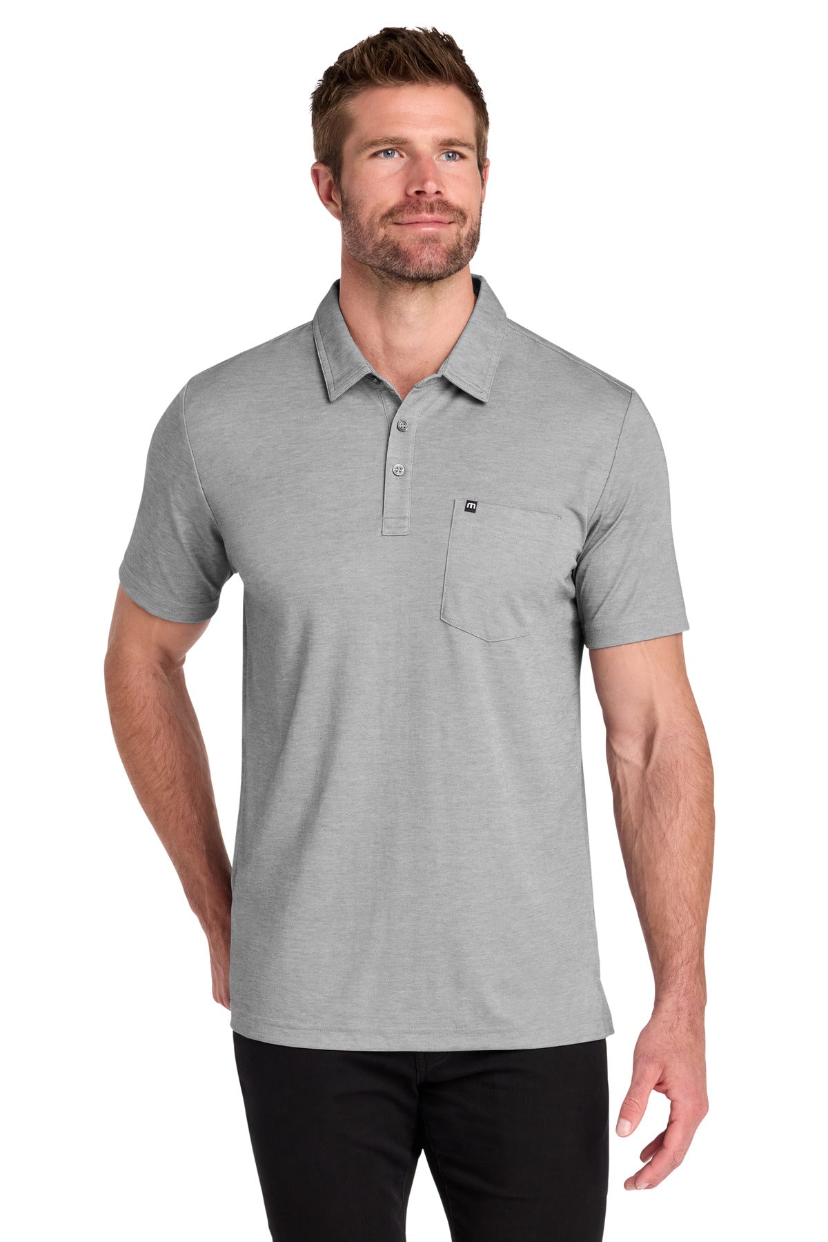 TravisMathew Oceanside Heather Pocket Polo – Quiet Shade Grey Heather