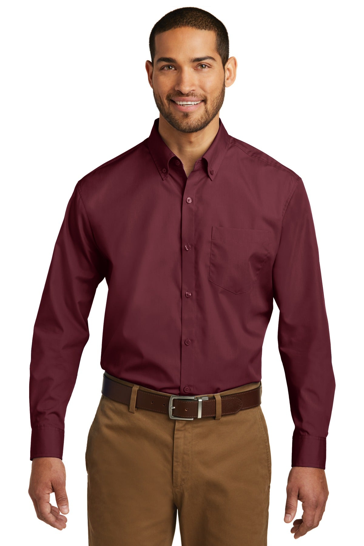 Port Authority Long Sleeve Carefree Poplin Shirt – Burgundy