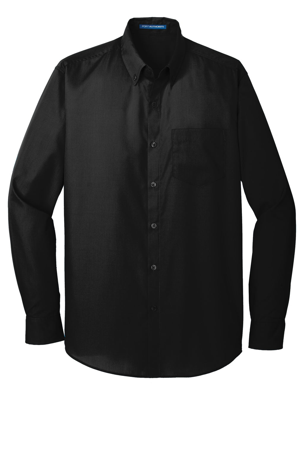 Port Authority Long Sleeve Carefree Poplin Shirt – Deep Black – flat front