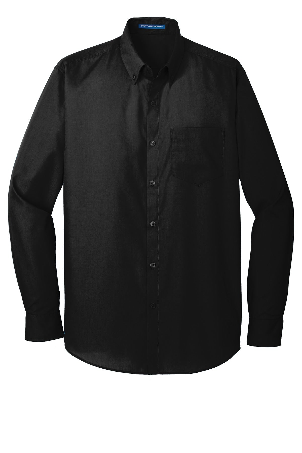 Port Authority Long Sleeve Carefree Poplin Shirt – Deep Black – flat front