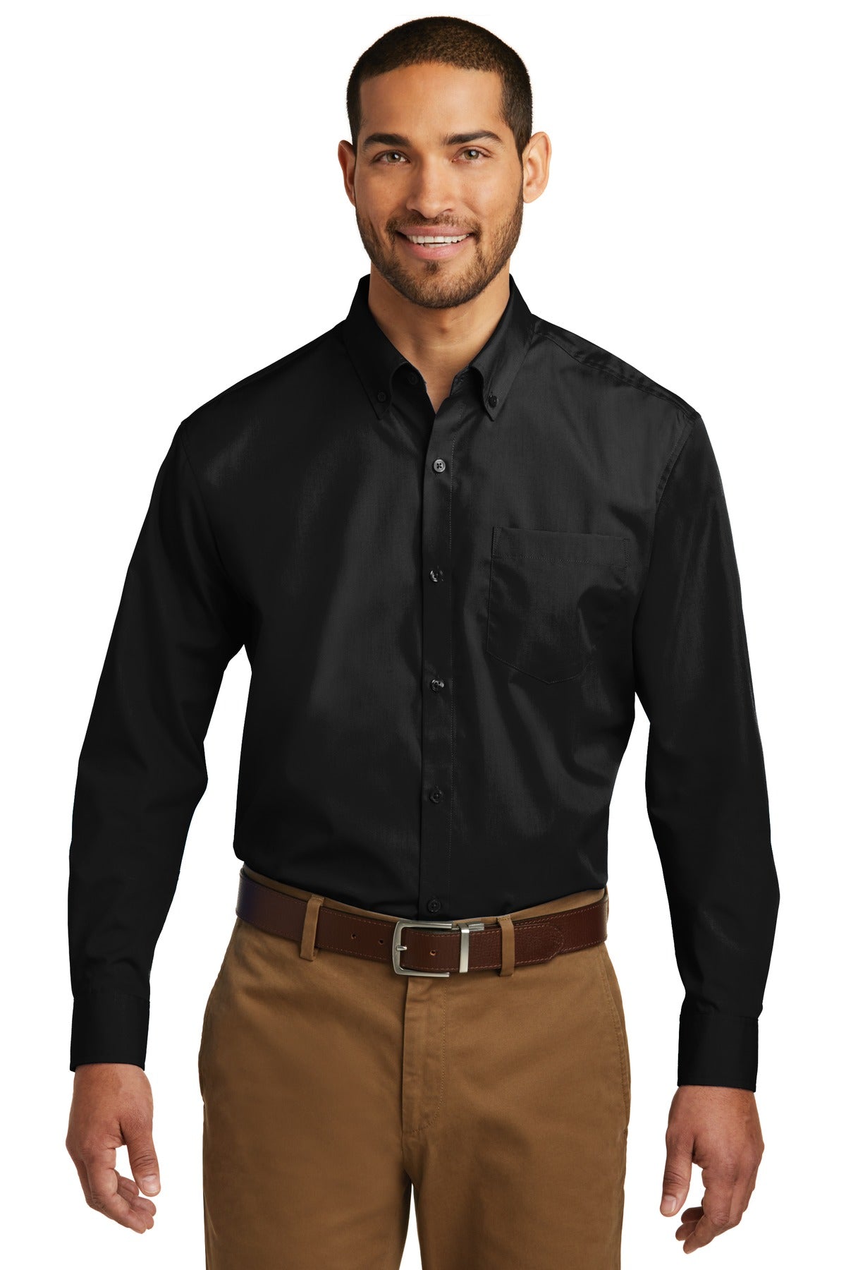 Port Authority Long Sleeve Carefree Poplin Shirt – Deep Black – front