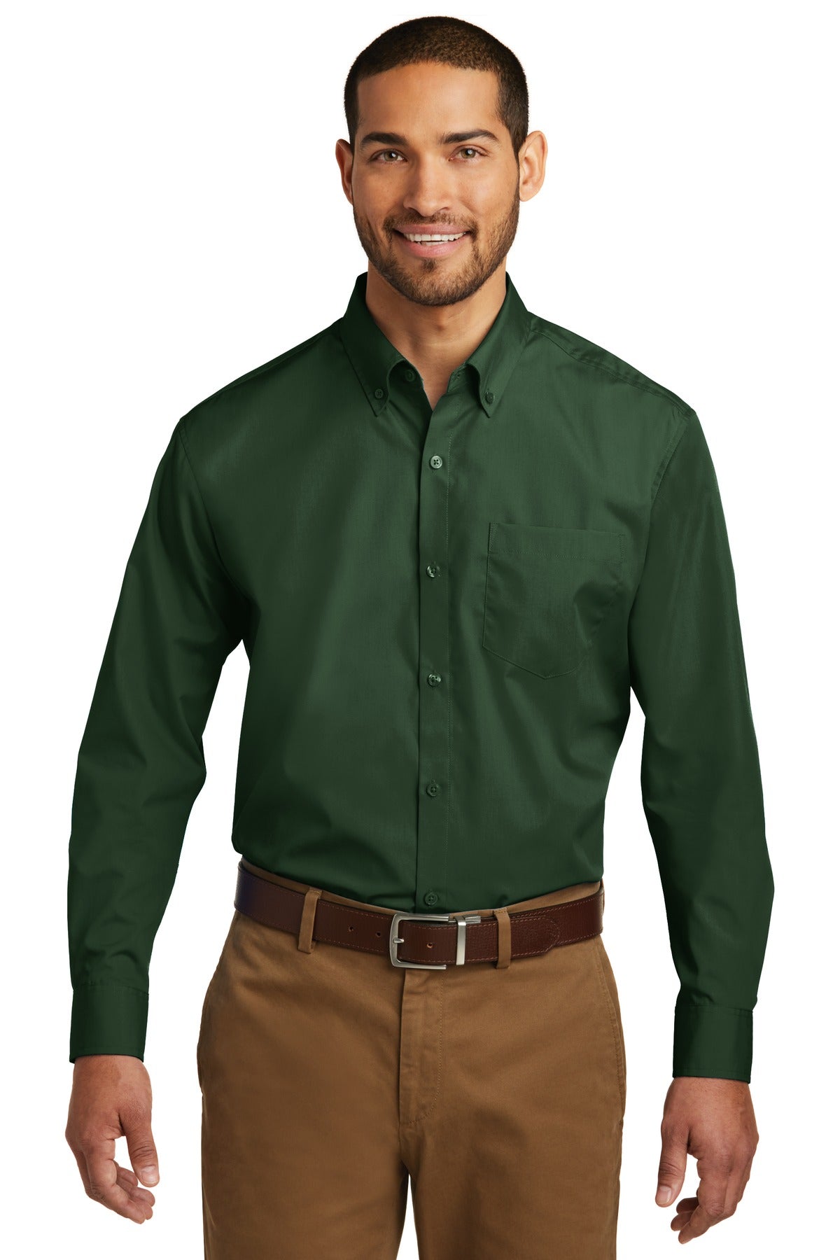 Port Authority Long Sleeve Carefree Poplin Shirt – Deep Forest Green