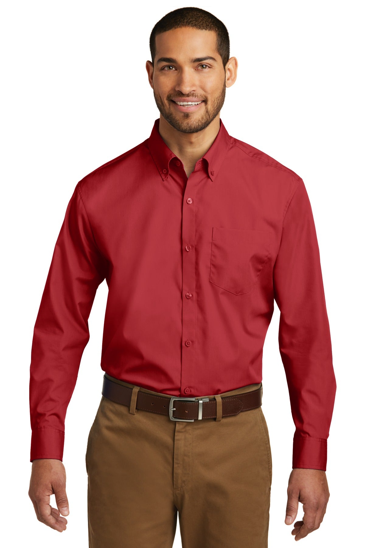 Port Authority Long Sleeve Carefree Poplin Shirt – Rich Red