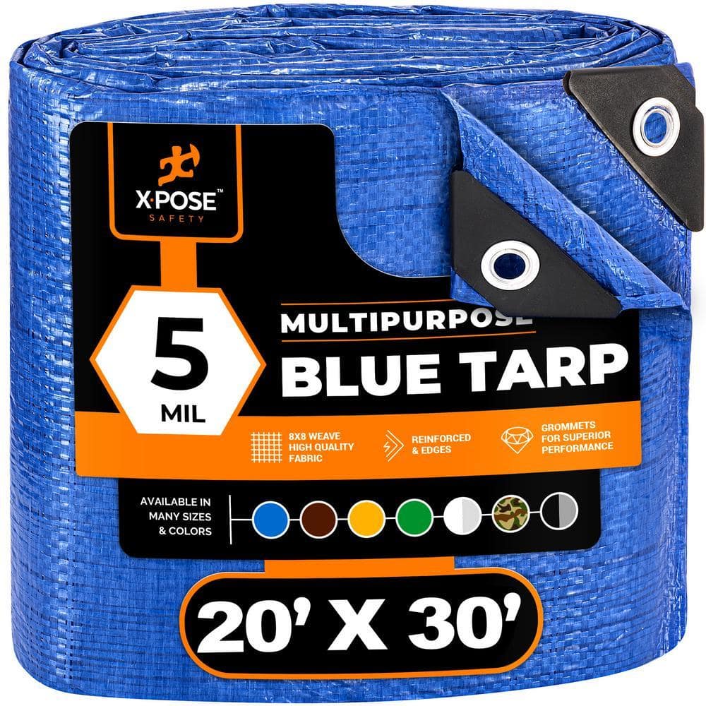 X-Pose Medium-Duty Poly Tarp 30' x 40', 5 mil, Blue/Brown